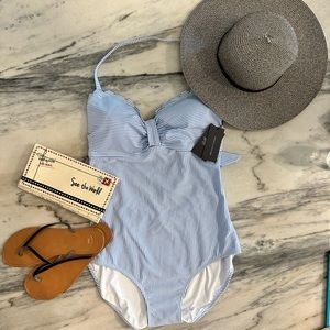 New with Tags Tommy Hilfiger pinstriped size 16 halter one piece swimsuit
